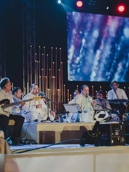 The full band setup for Rahat Fateh Ali Khan's performance. Our meticulous planning covers every technical and logistical detail for a seamless show.