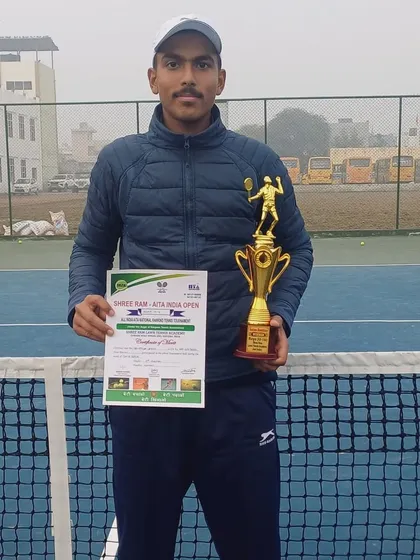 Showcasing success on the international stage. My player Navya Yadav holds his trophy after winning the Boys Under-16 Doubles title at the Asian U-16 Tournament in Jind.