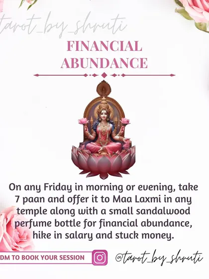 A remedy for financial abundance and unblocking stuck money. This post details a Friday ritual of offering paan and sandalwood perfume to Maa Laxmi to invite wealth and a hike in salary.