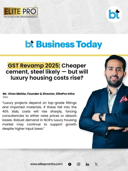 Our Founder & Director, Mr. Viren Mehta, featured in Business Today, providing expert analysis on the GST revamp's impact on luxury housing. We keep our clients ahead of market trends and policy changes.