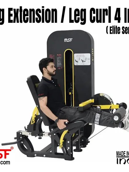 A user demonstrating the seated leg extension.