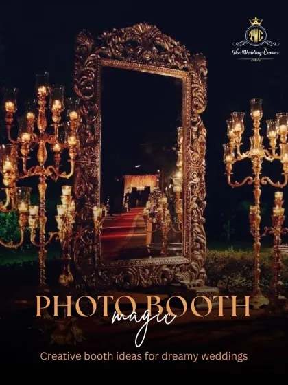 I believe in creating magical corners that delight guests and offer perfect photo opportunities. This ornate, vintage-inspired photo booth, with its grand mirror and candelabras, adds a touch of creative charm and becomes a memorable part of your celebration.