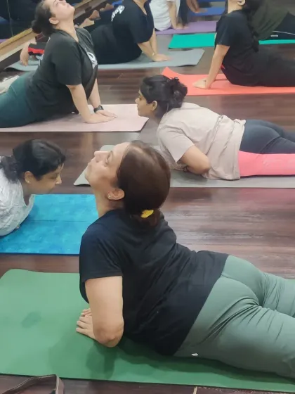 A glimpse into one of my group therapy sessions at the Lajpat Nagar centre. Here, we are practicing Bhujangasana (Cobra Pose), a powerful asana for strengthening the spine and relieving lower back pain.