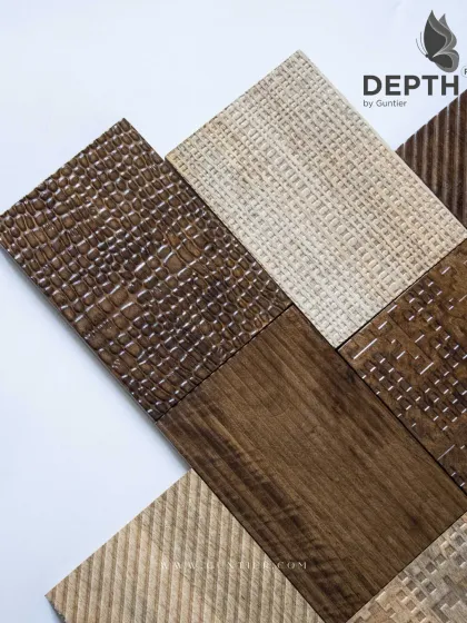 This arrangement of real wood texture samples shows how different patterns can be combined. It features crocodile, diagonal, and cross-hatch designs.