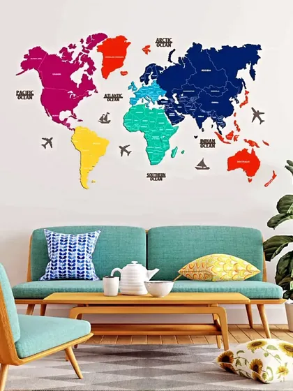 Add a splash of color with our 2D prismatic wooden world map. Each continent is represented by a different vibrant color, making it a fun and educational piece of art for a family room or office.