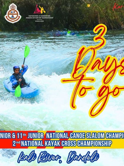 Three days until the national competition. This poster features a young athlete skillfully navigating the rapids, inspiring the next generation.