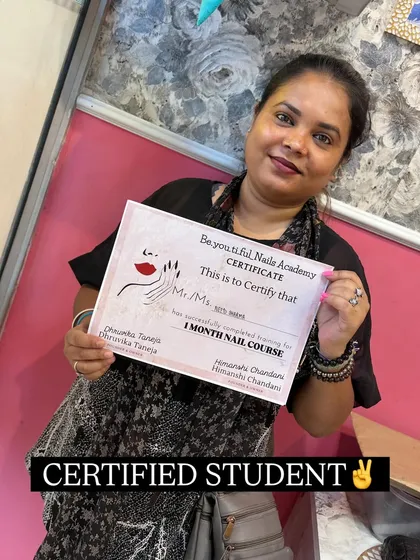 It's never too late to learn a new skill and start a new career. This student successfully completed my 1-Month Nail Course and is now a certified nail technician.