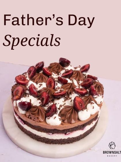 Our Father's Day special Black Forest Cake, a modern take on a nostalgic classic, topped with fresh, hand-picked cherries.