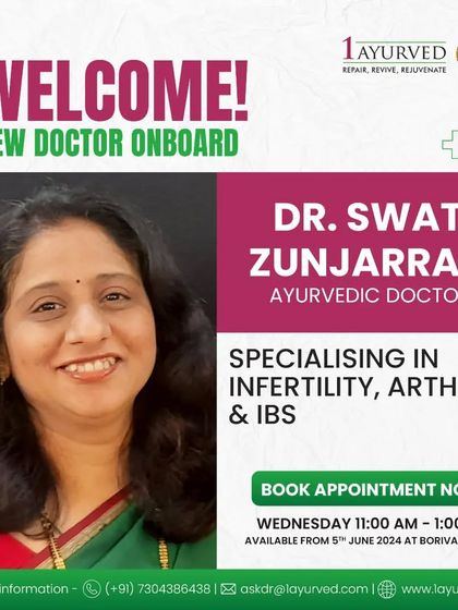We are pleased to introduce Dr. Swati Zunjarrao. Her specialization in treating complex conditions like infertility, arthritis, and IBS strengthens our ability to provide targeted, effective Ayurvedic solutions.