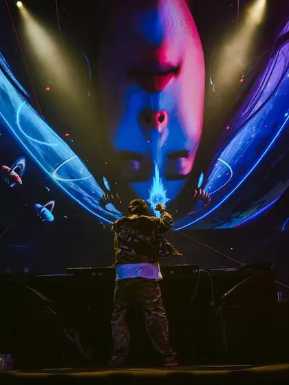 Performing at Quake in Hyderabad, with massive, custom LED visuals creating an immersive backdrop. My shows are a complete audio-visual experience.