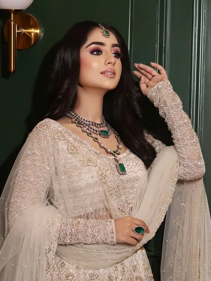 A final look at this gorgeous engagement glam, showcasing how the makeup looks from a different angle, emphasizing the sculpted cheekbones and jawline.