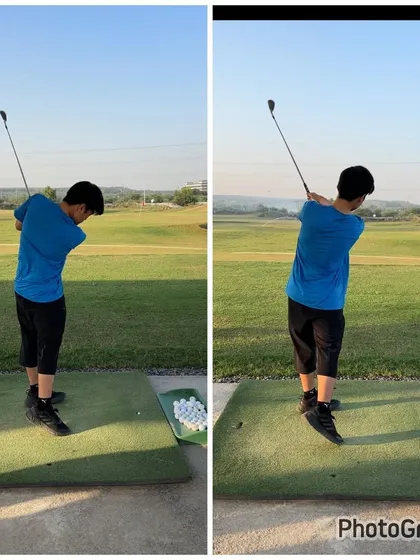 The finish position is more balanced and complete in the "after" swing, even for a beginner.