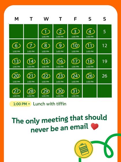 The only meeting that should never be an email: your 1 PM lunch with True Tiffins. My service helps you block out that important time for yourself.