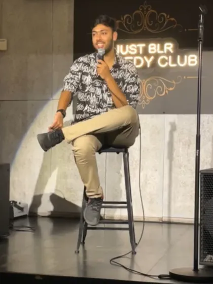 A quiet moment on stage at the Just BLR Comedy Club. Whether it's a huge auditorium or an intimate club, I do this for the sheer love of performing and connecting with an audience.