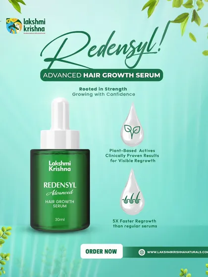 Our Redensyl Advanced Hair Growth Serum is rooted in strength for confident growth. This visual explains how our plant-based actives are clinically proven for visible regrowth, working up to 5 times faster than regular serums.