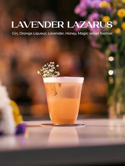 Lavender Lazarus, a cocktail that evokes Amalfi dreams. Gin, orange liqueur, lavender, and honey create a perfumed story in a glass.