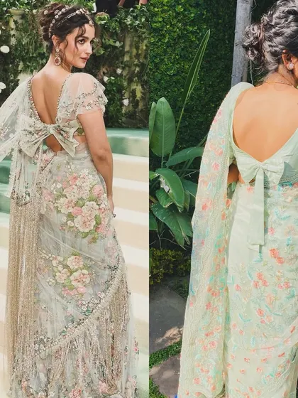 I was so excited to see a similar floral saree and hairstyle on the Cannes Film Festival red carpet, a year after I wore this look. It shows that my style sense is aligned with high fashion trends, and I can bring that expertise to your wardrobe.