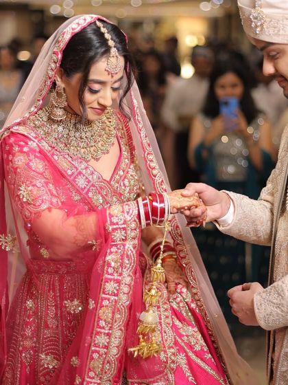 Shivangi looked absolutely radiant for her day wedding. I created a minimal makeup look that embraced her natural glow and paired it with her beautiful pink lehenga.