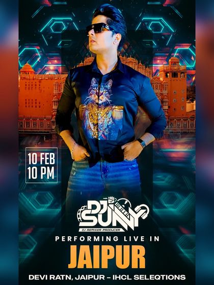 The official poster for my live performance in Jaipur at Devi Ratn. I love playing in the Pink City, and this night was all about creating a royal party vibe.