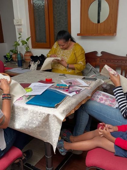 It is always lovely to teach a bunch of hand embroidery enthusiasts. This picture captures their deep involvement and dedication to the craft.