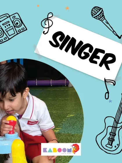 A star is born! This little singer is putting on a show with our toy microphone.