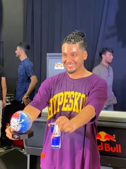 Holding my trophy after winning the Red Bull Dance Your Style North India qualifier. A proud moment for me.