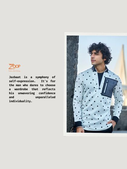 Jazbaat is a symphony of self-expression. This denim dot shirt is a statement piece that defies convention with understated elegance.