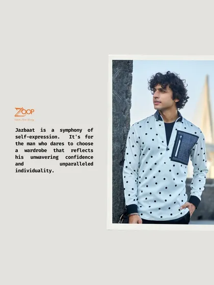 Jazbaat is a symphony of self-expression. This denim dot shirt is a statement piece that defies convention with understated elegance.