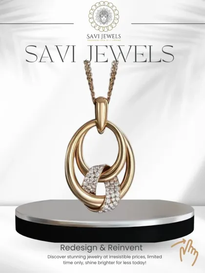 A sophisticated redesign. This pendant was created by transforming a simple ring into a design of interlocking oval shapes, one in polished gold and the other set with pavé diamonds, for a timeless and elegant look.