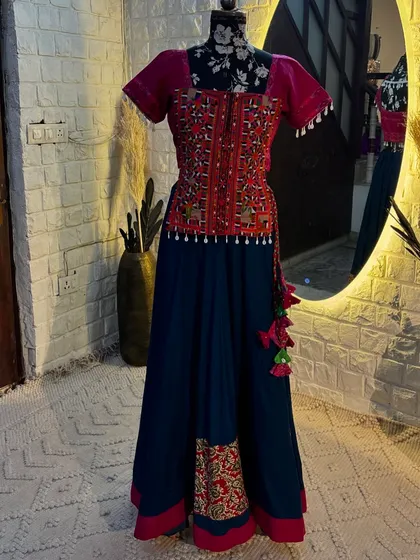 A closer look at our hand-embroidered chanya choli, made on request for a client.