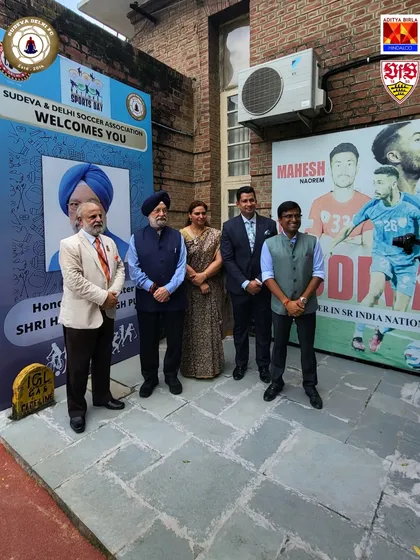 Our president Anuj Gupta with the honorable minister and other guests at the National Sports Day event. We are committed to promoting sports at every level.
