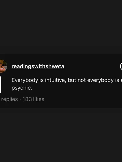 A screenshot of my post clarifying a common misconception. "Everybody is intuitive, but not everybody is a psychic." Intuition is a gut instinct, but becoming psychic requires training that instinct through daily practice.