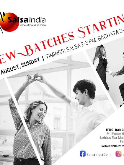A flyer for our August beginner batches in Salsa and Bachata. No matter the time of year, we have a spot for you.