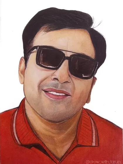 The final version of a commissioned color pencil portrait. Using Doms pencils, I built up layers of color to achieve realistic skin tones and the bold look of the red shirt and dark sunglasses.