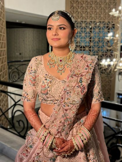 Beauty in simplicity. Rashi's pastel embroidered lehenga was the star, so we kept her makeup elegant and understated.