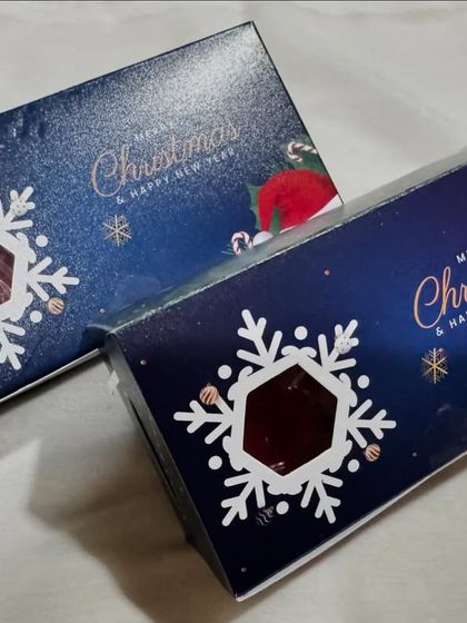 The lovely packaging for our Christmas soap hamper, perfect for gifting.
