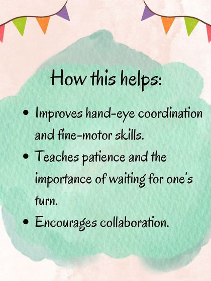 These images explain the materials, instructions, and benefits of the straw and cotton ball game, a perfect mix of fine and gross motor activity.