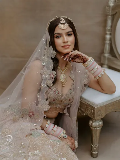 A stunning portrait of our bride Samreen. The soft makeup and open hair create a dreamy and romantic look for her wedding day.