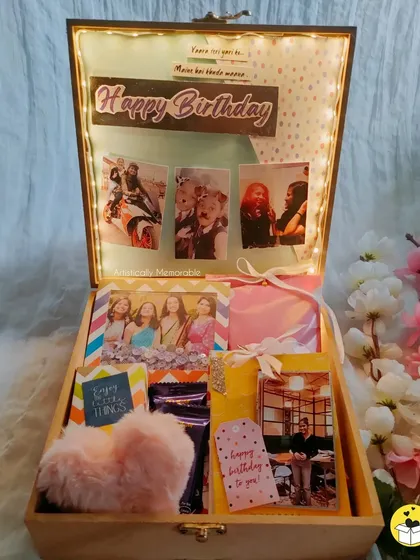 I love bringing a theme to life, like this sunshine-yellow hamper for a special bestie. The light-up photo collage in the lid adds that extra bit of magic when she opens it.