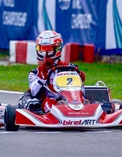 A duplicate shot of our driver at the FIA World Championship, showcasing the Birel ART kart's performance against a field of international competitors.