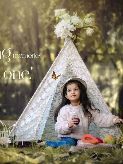 Making memories with my little one. A girl enjoys a picnic in her teepee in a sun-dappled forest.