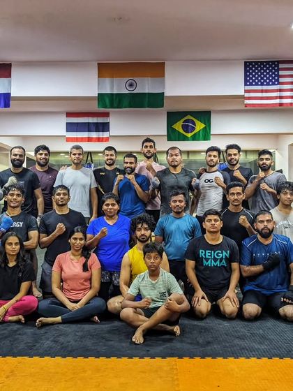 Kickboxing for everyone. A large and diverse group after a fun and challenging striking class.