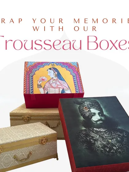 Here, I've gathered a collection of my trousseau boxes to show the different artistic styles available. Each one is designed to be a beautiful keepsake box for your wedding memories.