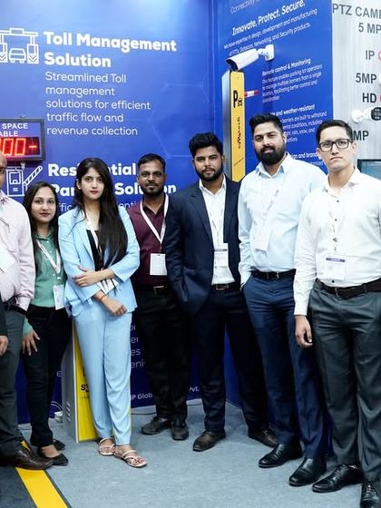 The Syrotech team posing for a group photo at our booth during the Traffic Infra Tech Expo 2023.