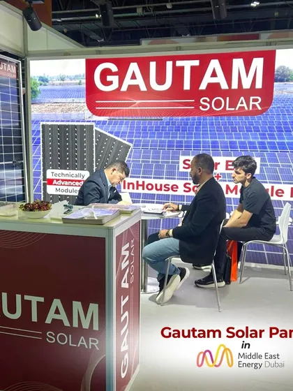 A view of our booth at the Middle East Energy Expo in Dubai, where we showcased our in-house solar module manufacturing capabilities.