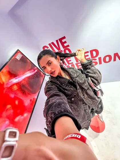A fun selfie from the Diesel party, capturing the energy and branding in a personal, engaging way.