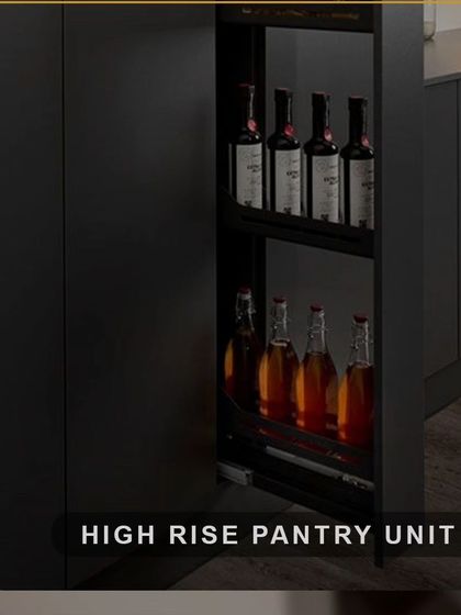 Our high-rise pantry units are perfect for maximizing vertical space. This pull-out unit provides ample storage for bottles and dry goods, keeping your countertops clear and your ingredients within reach.