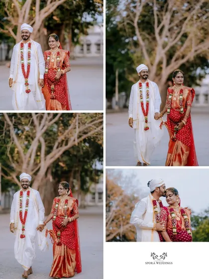 A collage of the couple's portraits as they walk together, capturing their happiness and love.