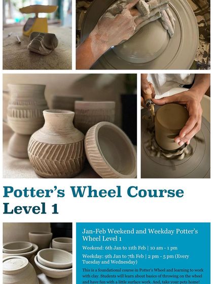 New batches for the new year! This poster announces our Jan-Feb weekend and weekday Potter's Wheel Level 1 courses.