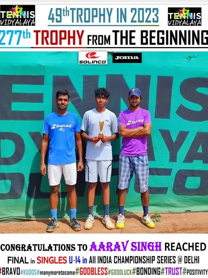 Congratulations to Aaray Singh for reaching the final in the Singles U-14 All India Championship Series in Delhi.